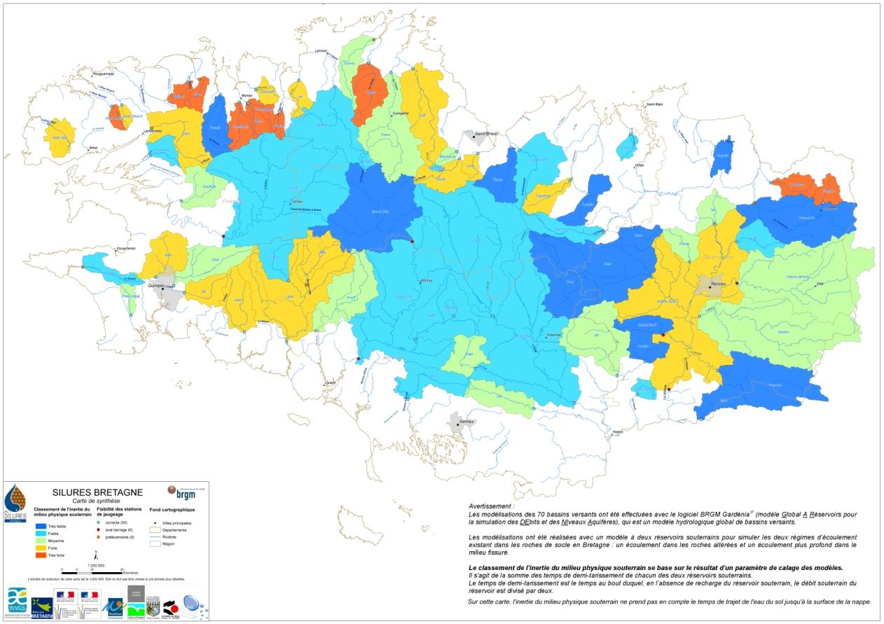Classement de l’inertie du milieu physique souterrain. Echelle : 1/250 000. BRGM, 2008.
