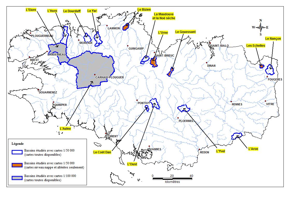 Localisation des 16 bassins versants où des cartographies SILURES Bassins versants ont été réalisées