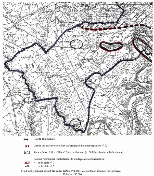 Secteurs favorables à la recherche d’eau par sondage à Mailly le Château (Zone ouest) (CORNET.J., JAUFFRET.D., 1998)
