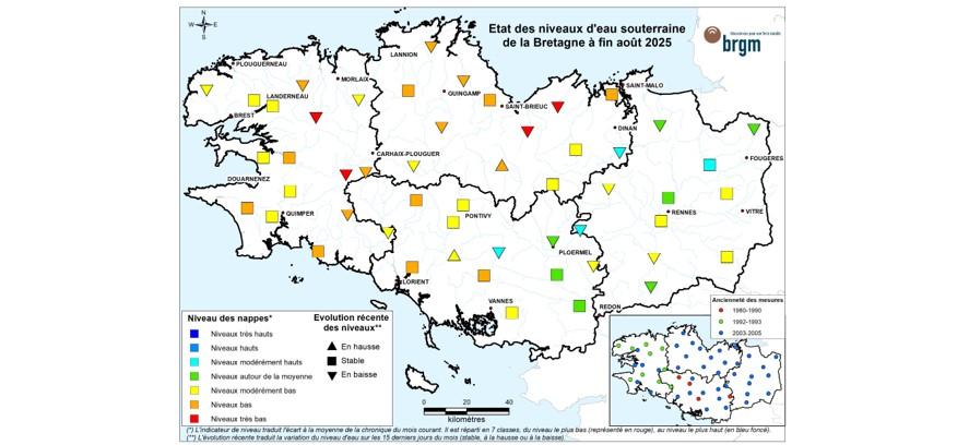 Bulletin situation nappe Bretagne à fin août 2025 