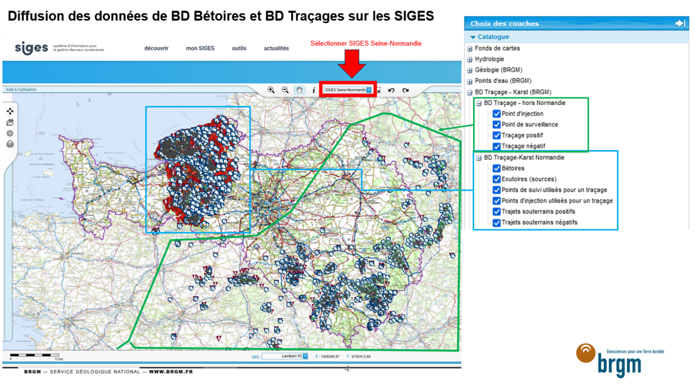 Diffusion des donneés de la BD Bétoire et de la BD Traçage sur le SIGES Seine-Normandie