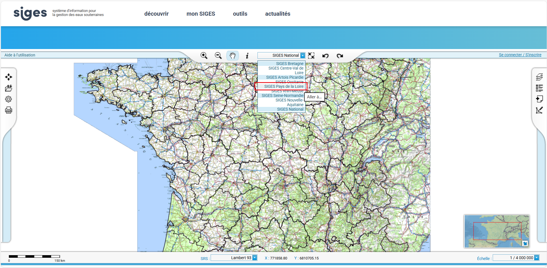 Accès à l'espace cartographique du SIGES Pays de la Loire