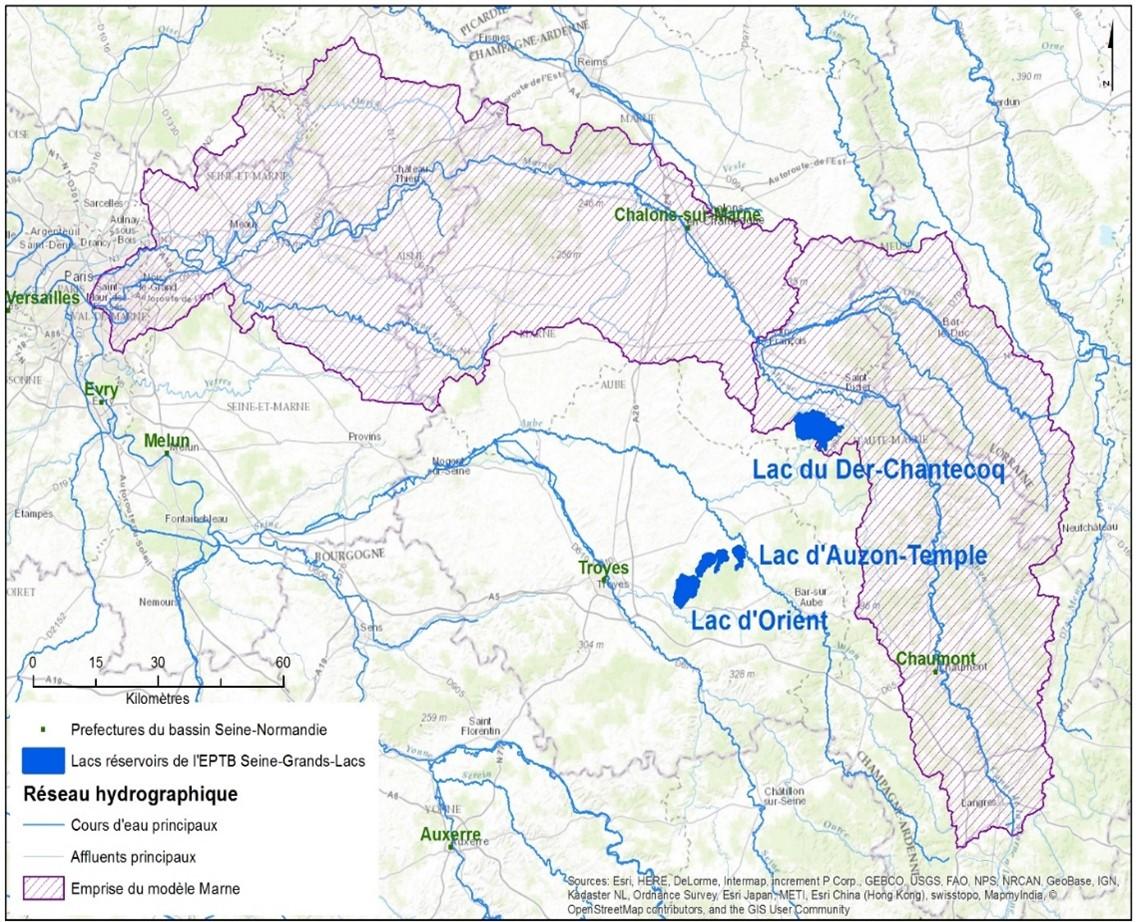 Carte de localisation et d’extension du bassin versant de la Marne du territoire de l’EPTB SGL