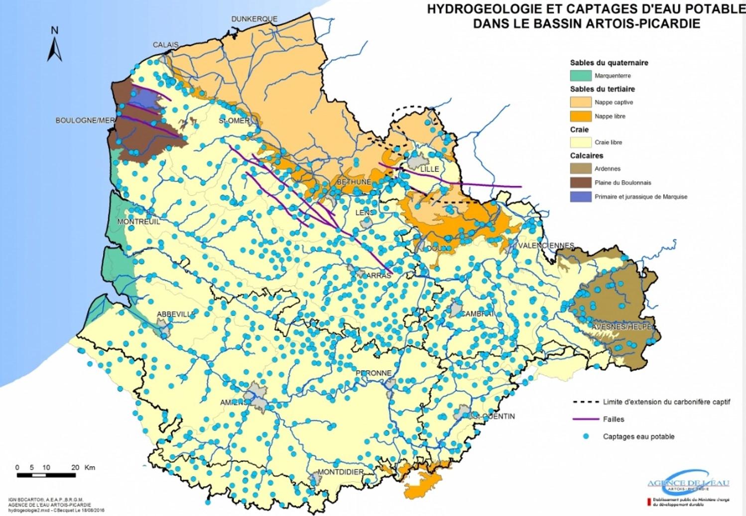 Carte hydrogéologique du bassin Artois-Picardie 