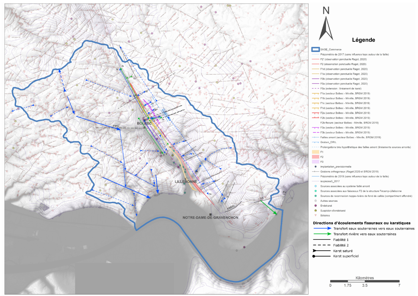 Cheminement matriciels et karstiques vraisemblable des eaux souterraines autour de la vallée du Commerce (BRGM-RP69580-FR)